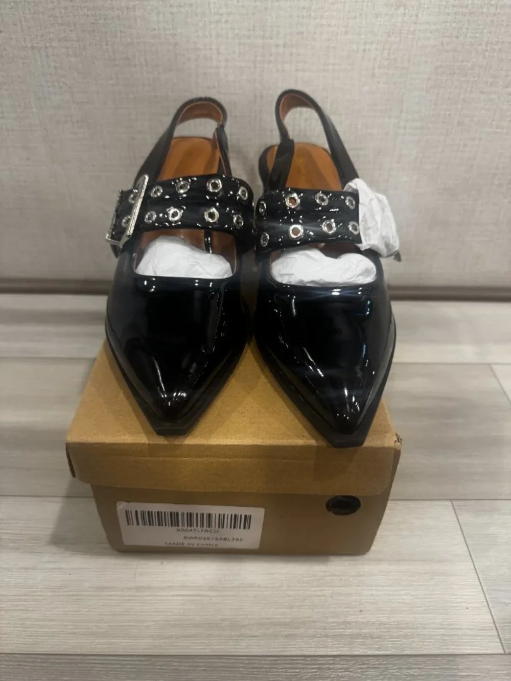 NEWBELLA Black Patent Mary Jane Slingback | Grommet Buckle | Block Heel 8.5 NIB - Picture 5 of 15